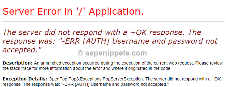 GMAIL POP3 Error: ERR [AUTH] Username and password not accepted