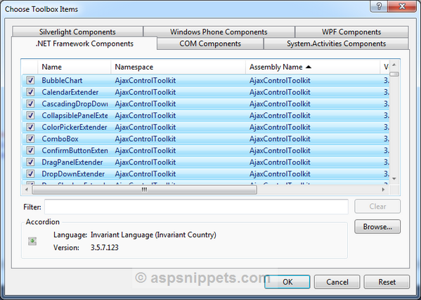 Add AJAX Control Toolkit controls to ToolBox in Visual Studio 2008, 2022, 2022 and 2022