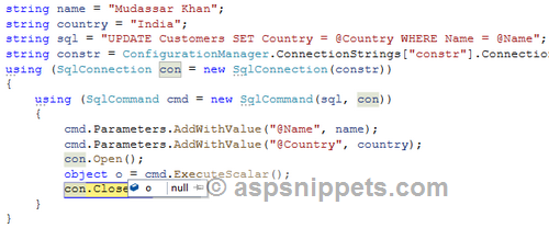 Understanding SqlCommand ExecuteScalar in C# and VB.Net 