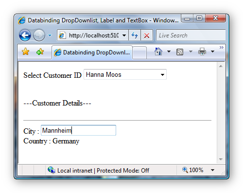 DataBinding DropDownList Label and Textbox Controls in ASP.Net